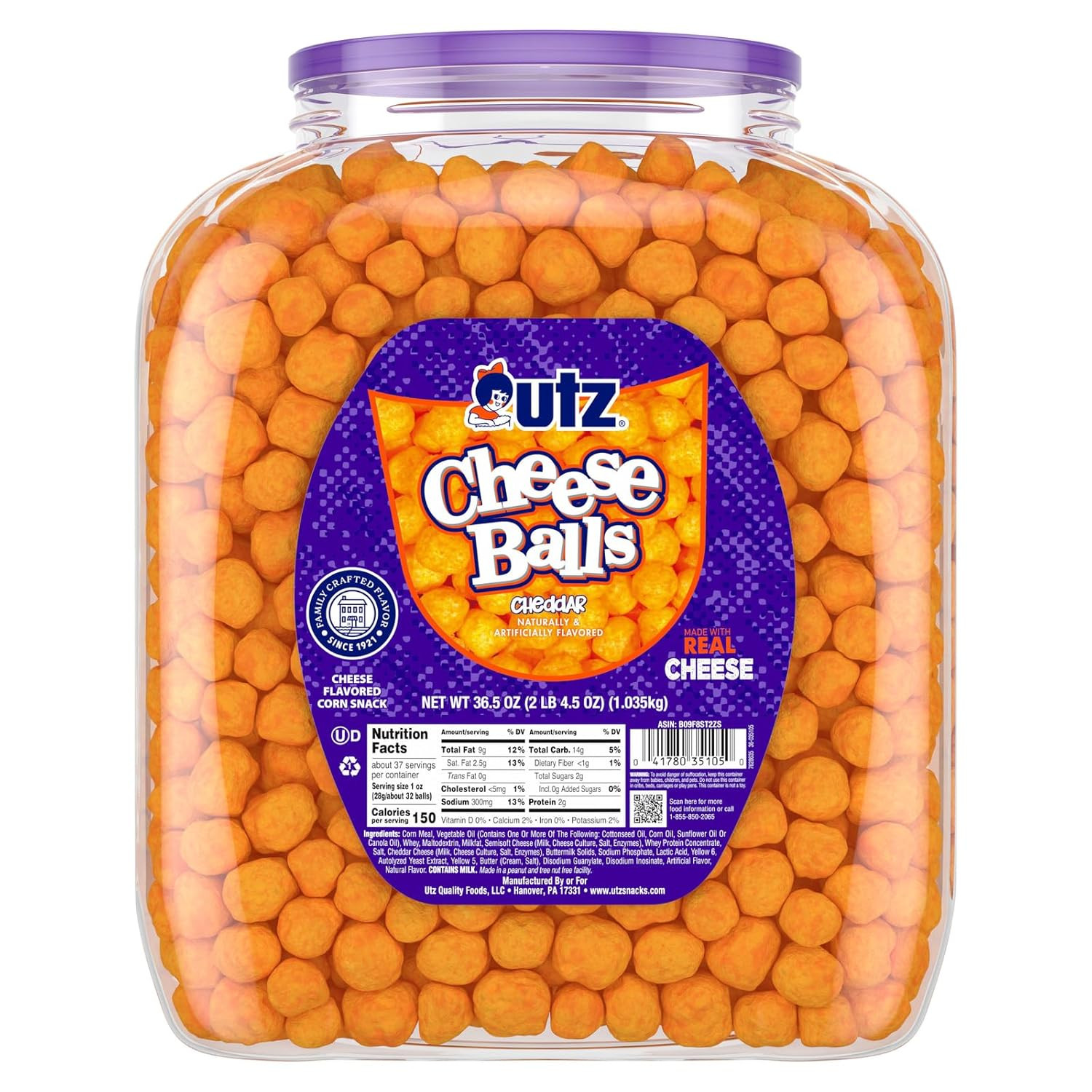 Cheese Balls Barrel, Tasty Snack Baked with Real Cheddar Cheese, Delightfully Po