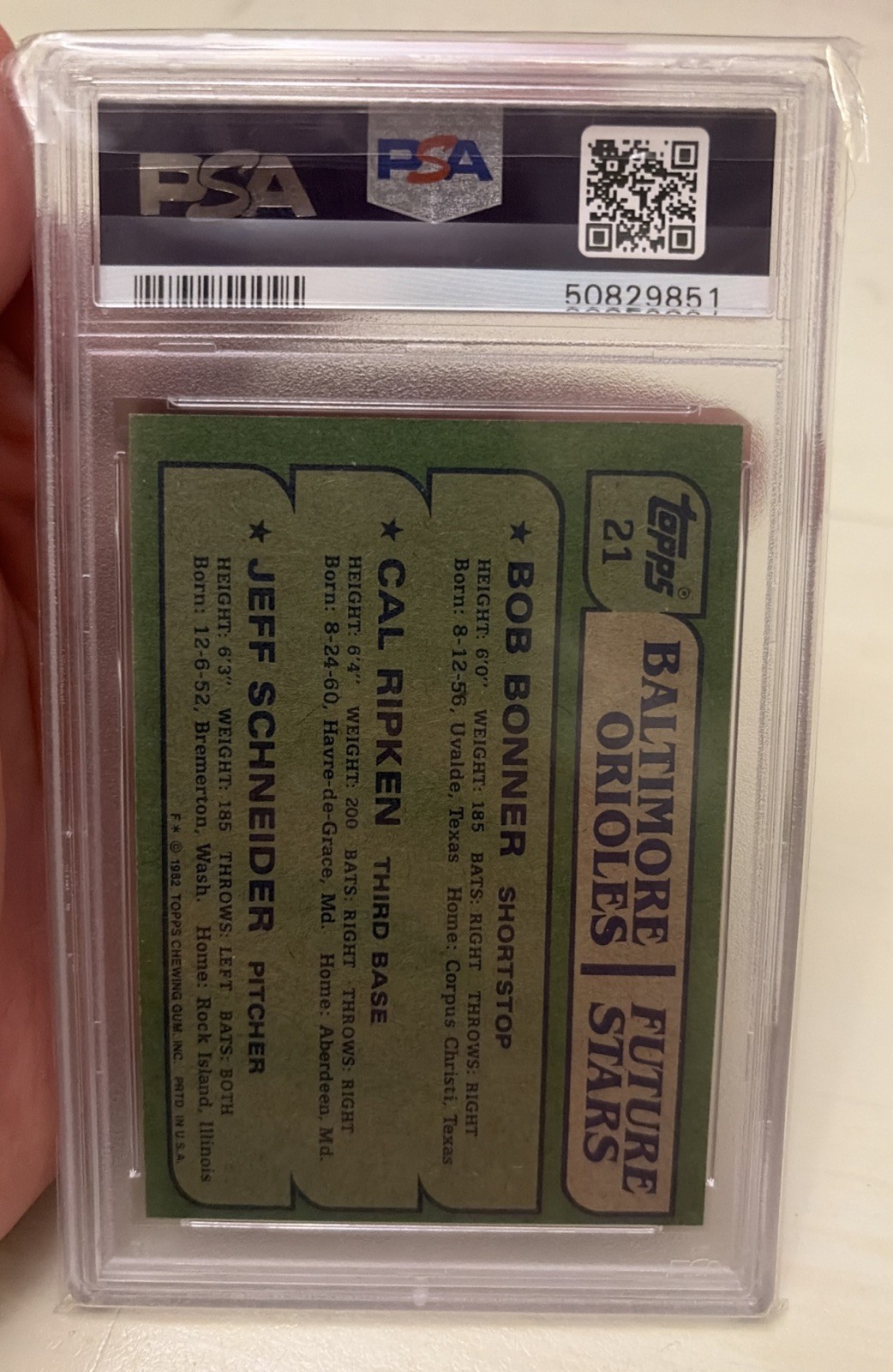 1982 Topps - Future Stars Cal Ripken, Jeff Schneider, Bobby Bonner #21 PSA 9 view 2