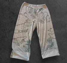 INOAH Women's Wearable Art Wide Leg Pants With Side Buttons Ankle, Sz Large