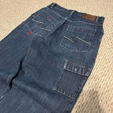 Vintage FUBU Baggy Blue Jeans Mens 32x34 Skater Hip Hop Cargo Pocket