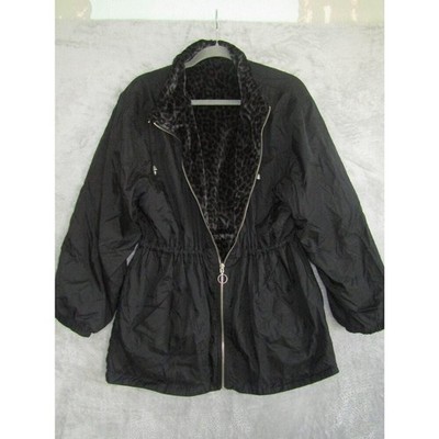Current Seen Reversible Jacket Women's M Black Leopard Print Drawstring Waist