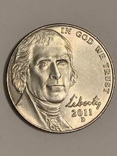 2011-D Thomas Jefferson Nickel 5 Cent Coin.