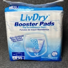 LivDry Incontinence Booster Pads, Use with Adult Diapers for Women Or Men, 20 CT