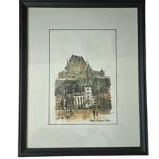 RARE Ink & Watercolor Quebec City Le Chateau Frontenac Artist Signed Framed Art