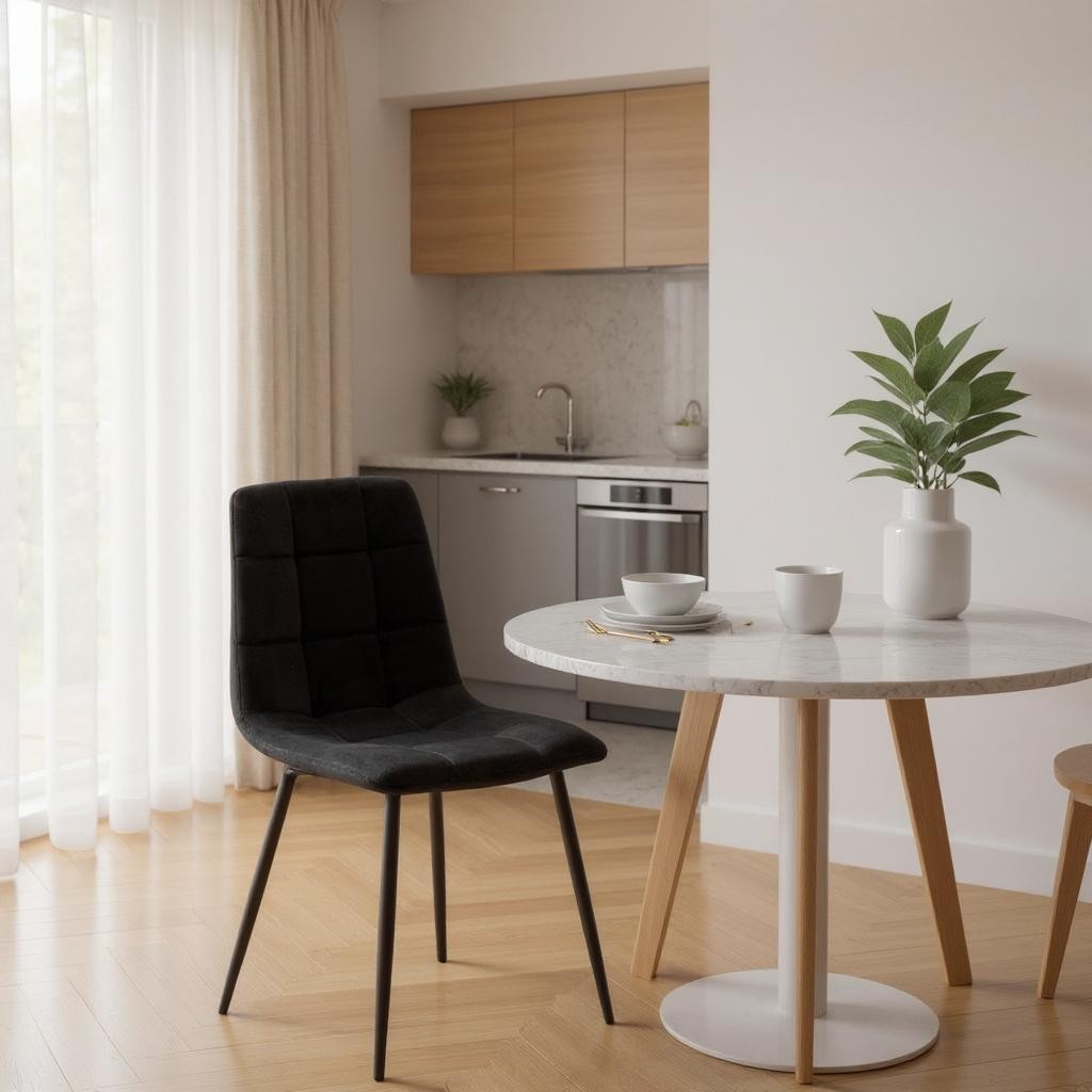 Stylish Black Velvet Dining Chairs Cushion Padded Metal Legs for Home & Kitchen
