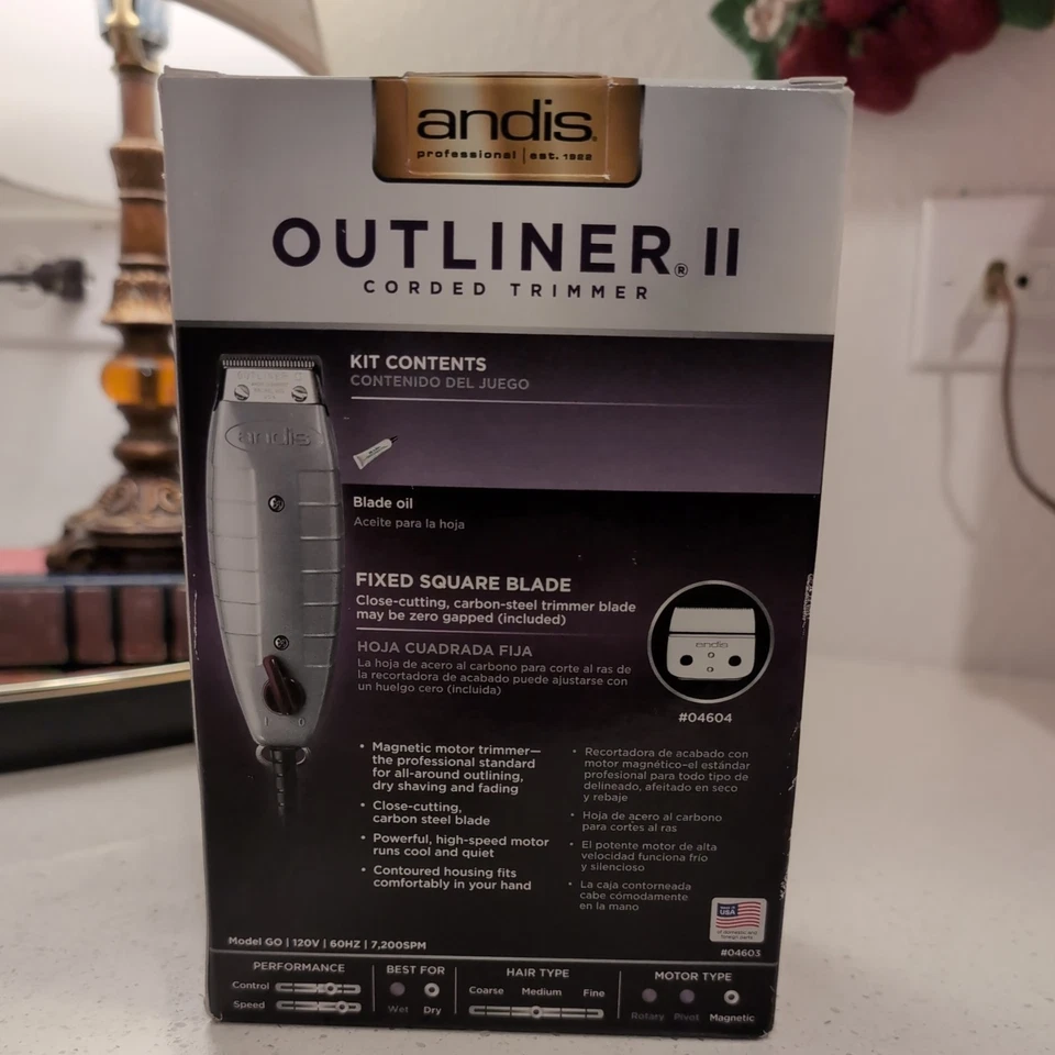 New Andis Outliner II Square Blade Corded Trimmer, Gray - 04603 Made In USA - Image 3 of 4