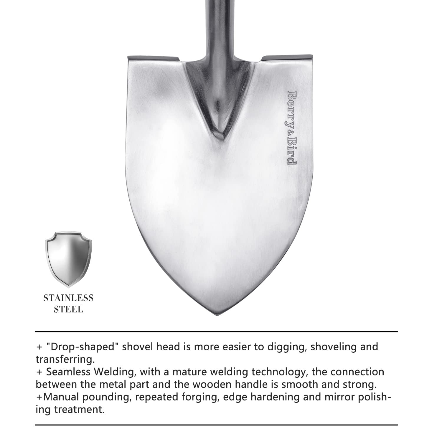 Round Point Gardening Shovel with Wood D-Handle, 40.98" Stainless Steel Beach...