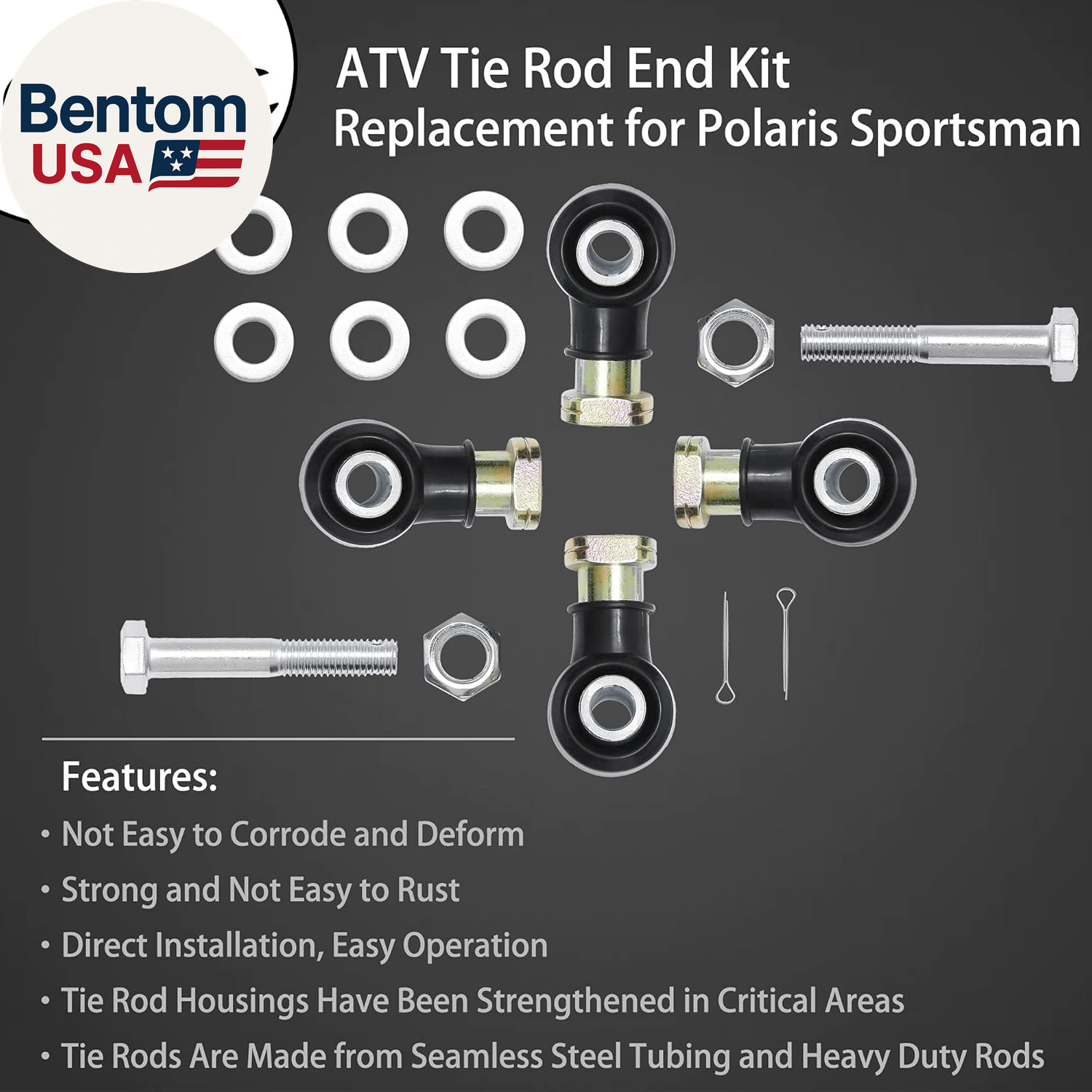 Tie Rod End Kit, Compatible with 1998-2004 Polaris Sportsman 335/400/500/600/700