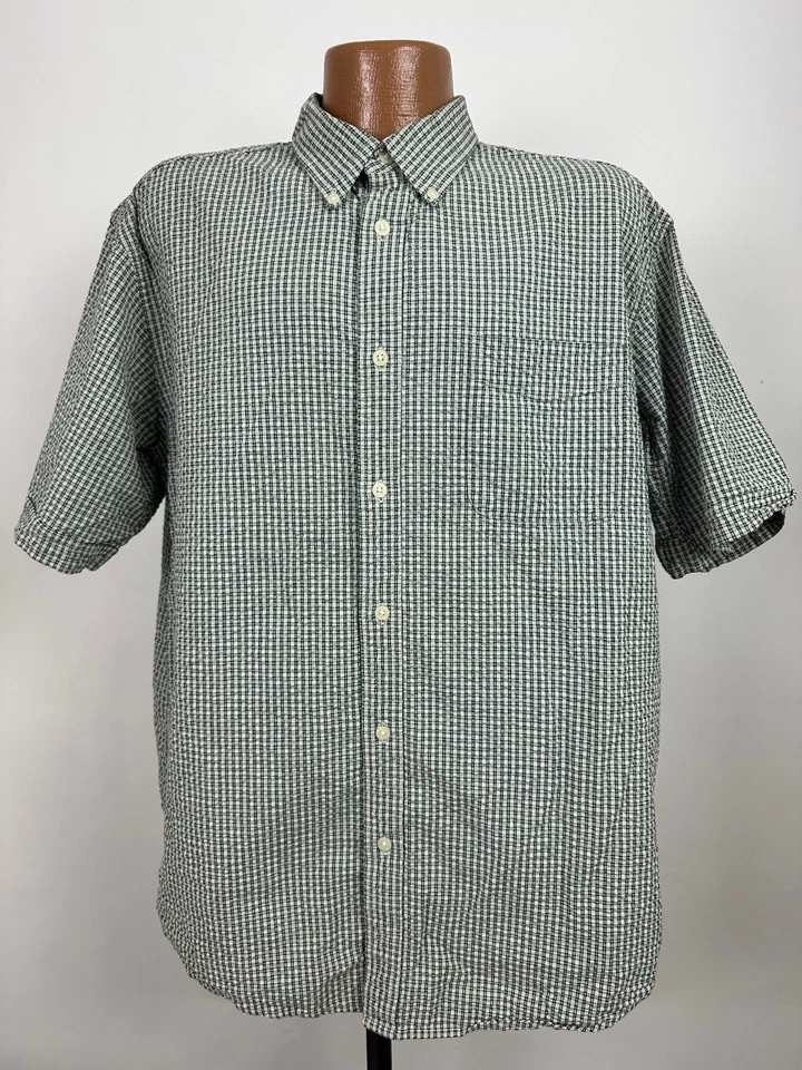 Vintage 90s Seersucker Shirt Men XL Button Down Pucker Green Check John Ashford - Image 2 of 4