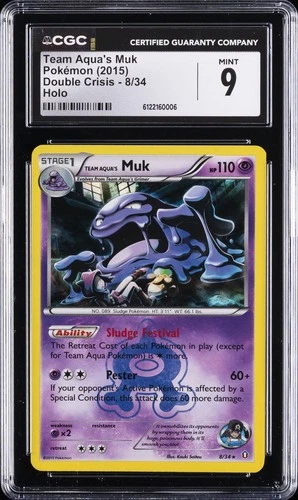 2015 POKEMON DOUBLE CRISIS HOLO #8 TEAM AQUA'S MUK CGC 9