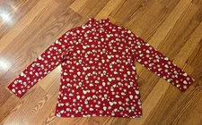New Laura Scott Petite Christmas Mock Neck Top Red Snowman 100% Cotton sz M Nwot