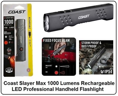 Coast Slayer Max 1000 Lumens Rechargeable LED Professional Handheld Flashlight
