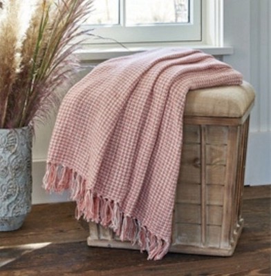 Park Designs Coral Pink THROW WICKLOW Blanket 60 x50'' Cotton Fringed Weave BOHO