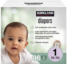 Kirkland Signature Diapers Size 1 96 ct 8-14 lb (Unisex, White/Multicolor) 0.30 per diaper