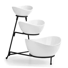 3 Tier Serving Tray, Chip and Dip Serving Set Oval Serving Bowl Set Black