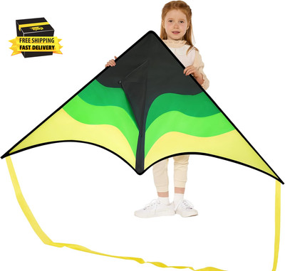 Large Delta Kite Gradient Green  Easy to Fly for Kids and Adults, Beach Kite wit