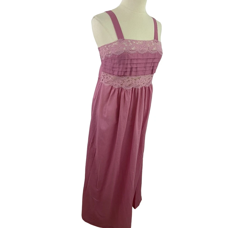 Camisón vintage rosa Puleo-Szule Lily of France para mujer S plisado de encaje algodón Foto 4 de 4