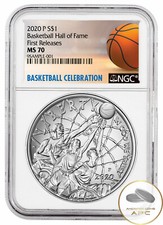 2020 P Basketball Hall of Fame NGC MS70 Ultra Cameo First Release Silver Dollar