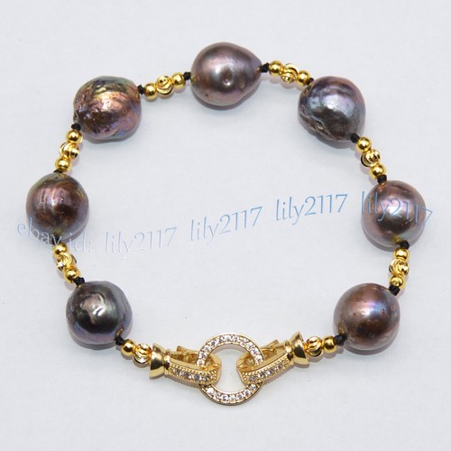 12-14mm Real Natural South Sea Black Edison Pearl Necklace Bracelet Earrings Set - Picture 9 of 16