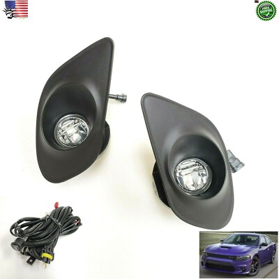 For 2015-2019 Dodge Charger SRT Clear LED Fog Lights Kit with Switch Bezel Wires