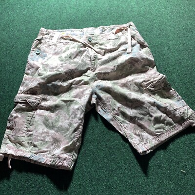 Brave Soul Shorts Men's Cargo W 34 Palm Fern Stone Pink Zip Tie Button Camo 
