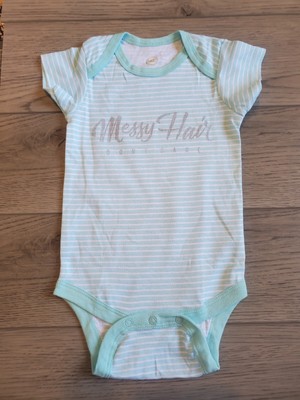 Baby Infant Bodysuit Messy Hair Don't Care Green White Striped Romper