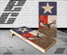 Deer Buck Texas Flag Grass Cornhole Boards Bean Bag Toss Game