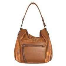 Brown Shoulder Bag With Adjustable Strap  Zipper Pockets Vegan Leather