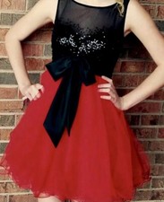SHERRI HILL⚡️"11038" Black & red tulle mesh embellished sequin mini dress size 2