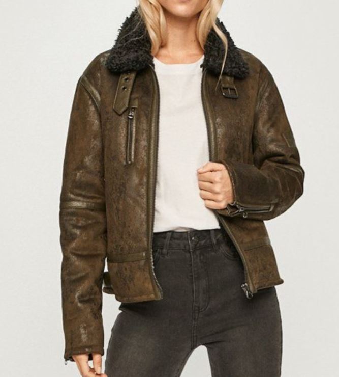 PEPE JEANS Damen Jacke Winterjacke Teddyfell Berta grün braun Gr