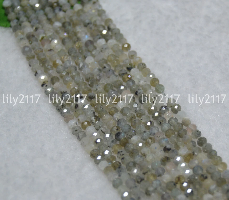 Wholesale 2x3mm Faceted Real Gray Labradorite Gemstone Roundel Loose Beads 15.5" - Изображение 3 из 3