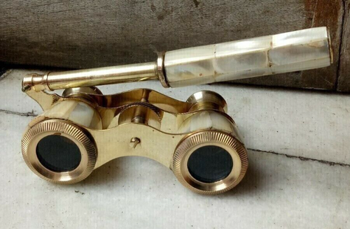 Lot de 3 anciens verres d'opéra nacre et manche raccords laiton France