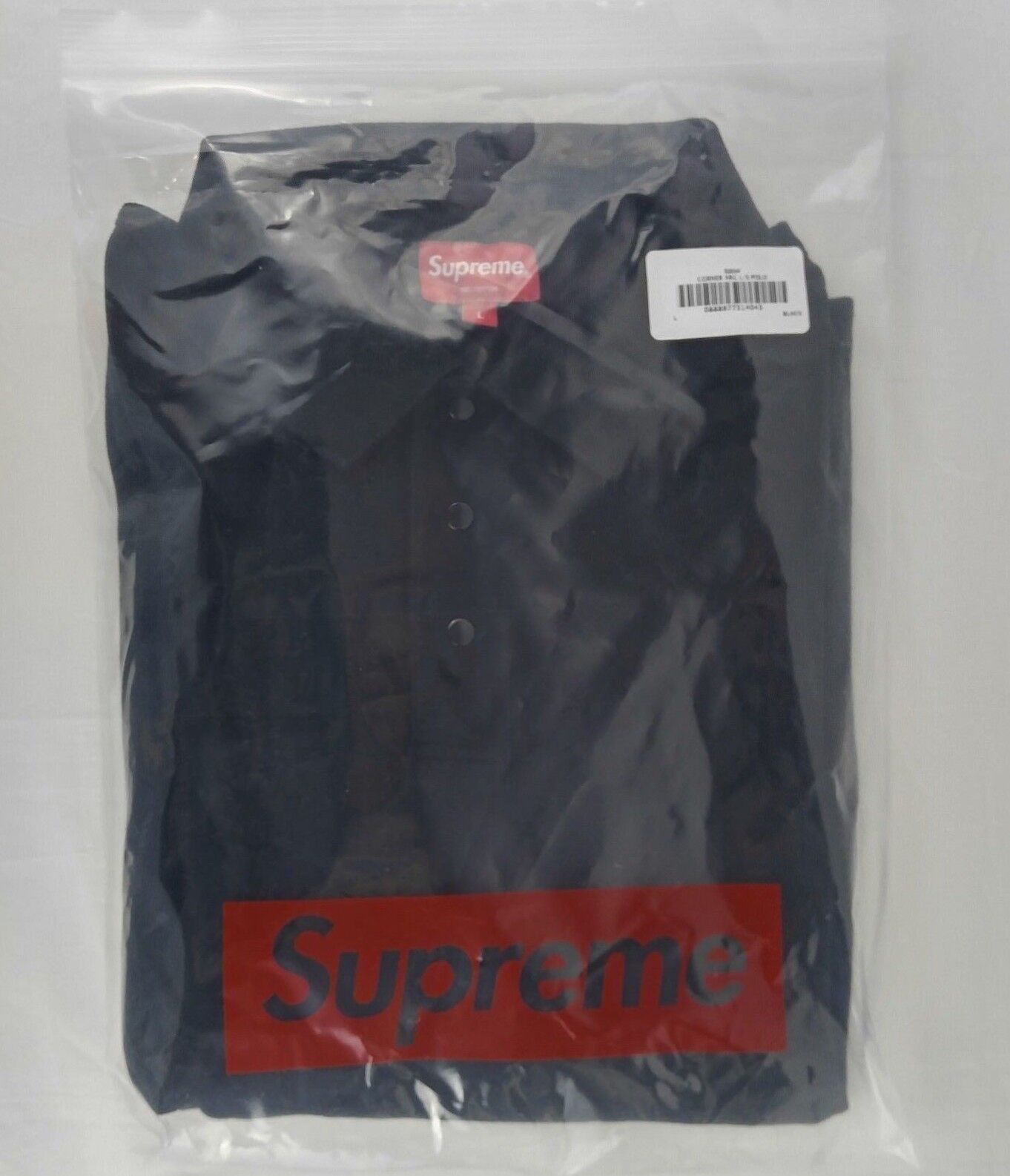 Supreme SS18 Corner Arc L/S Long Sleeve Polo Shirt Black Gray Men's Size L  Large