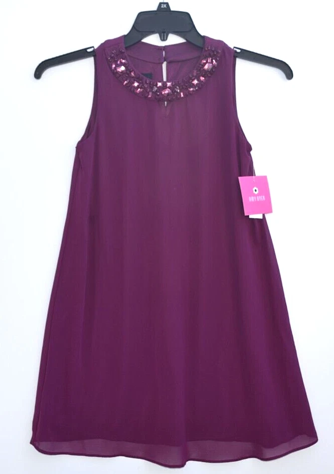 Vestido Amy Byer Niñas Talla 12, Adornado, En Capas, Ciruela, Nuevo con Etiquetas Foto 2 de 4
