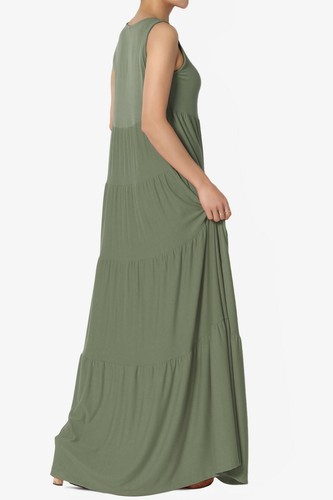 TheMogan S~3X Sleeveless Scoop Neck Tiered Jersey Relaxed Fit Long Maxi Dress - Picture 51 of 127