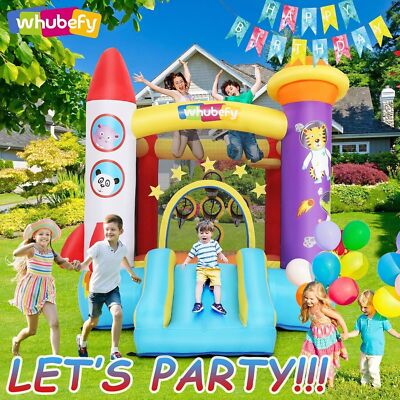 Inflatable Bounce House for Kids with 370W Blower 5-in-1 Space & Rocket-Themed^^