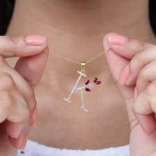 2Ct Round Cut Simulated Delicate Initial K Letter Pendant 14K Yellow Gold Plated