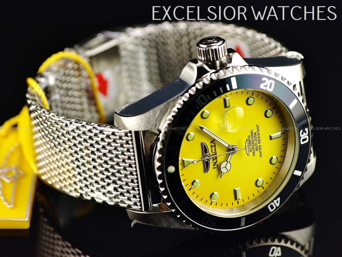 Invicta Pro Diver Automatic Men's 47mm Yellow Fade Dial Mesh Watch