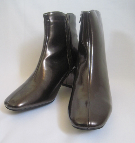 Women's Size 9 Ankle Boots Round Toe Chunky Heel Bootie Metallic Brown - Picture 2 of 19