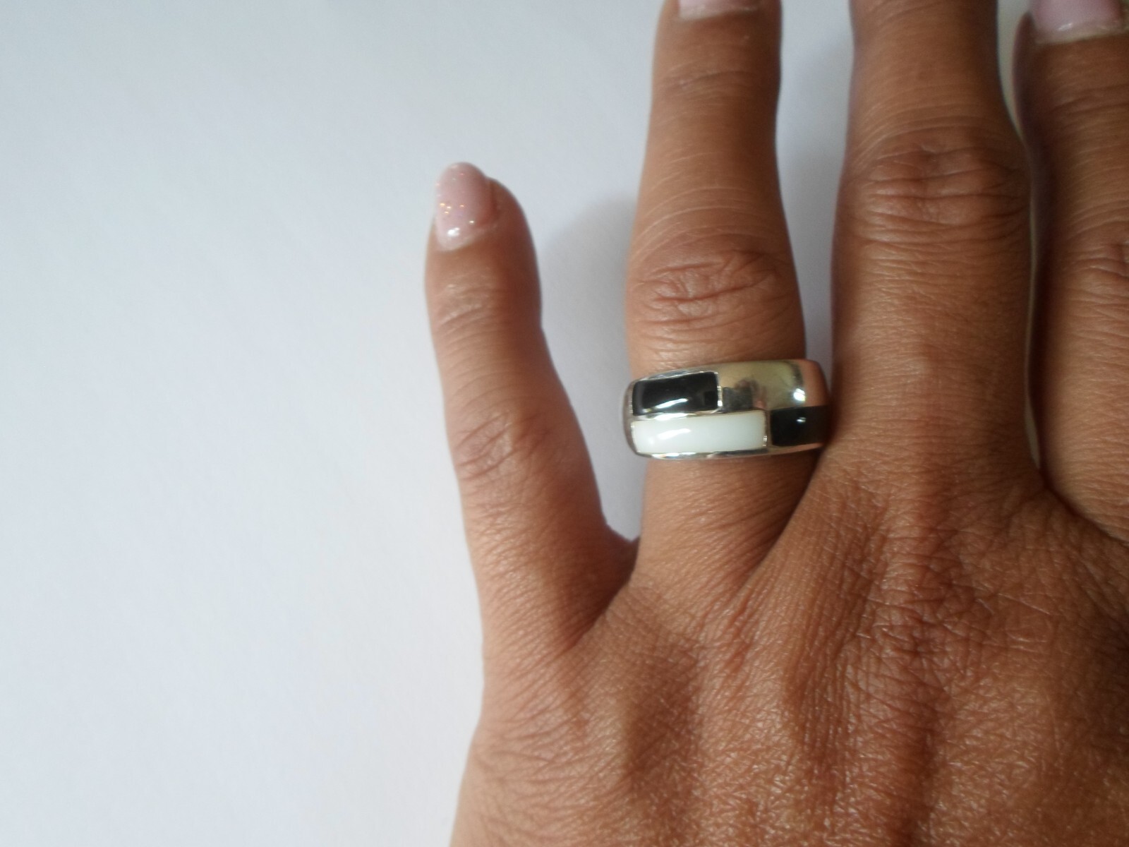 solid silver ring, white and black rectangles, si… - image 3