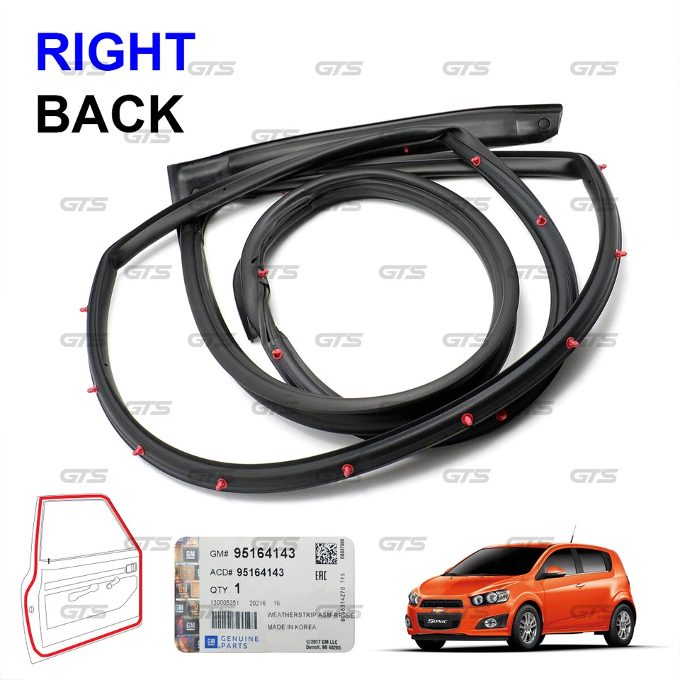 For Chevrolet Sonic Hatchback 2012 '18 Rear Rh Door Rubber Seal Weatherstrip Foto 4 de 4