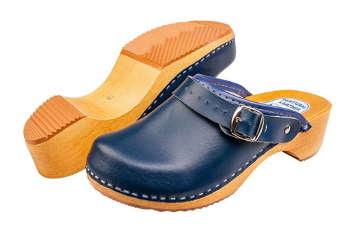 Women's Fashion Clogs Navy Blue Slip On Leather House Shoes Ladies Mules  3-8 | eBay