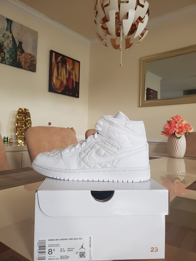 Womens Nike Air Jordan 1 Mid Quilted Triple Off White High