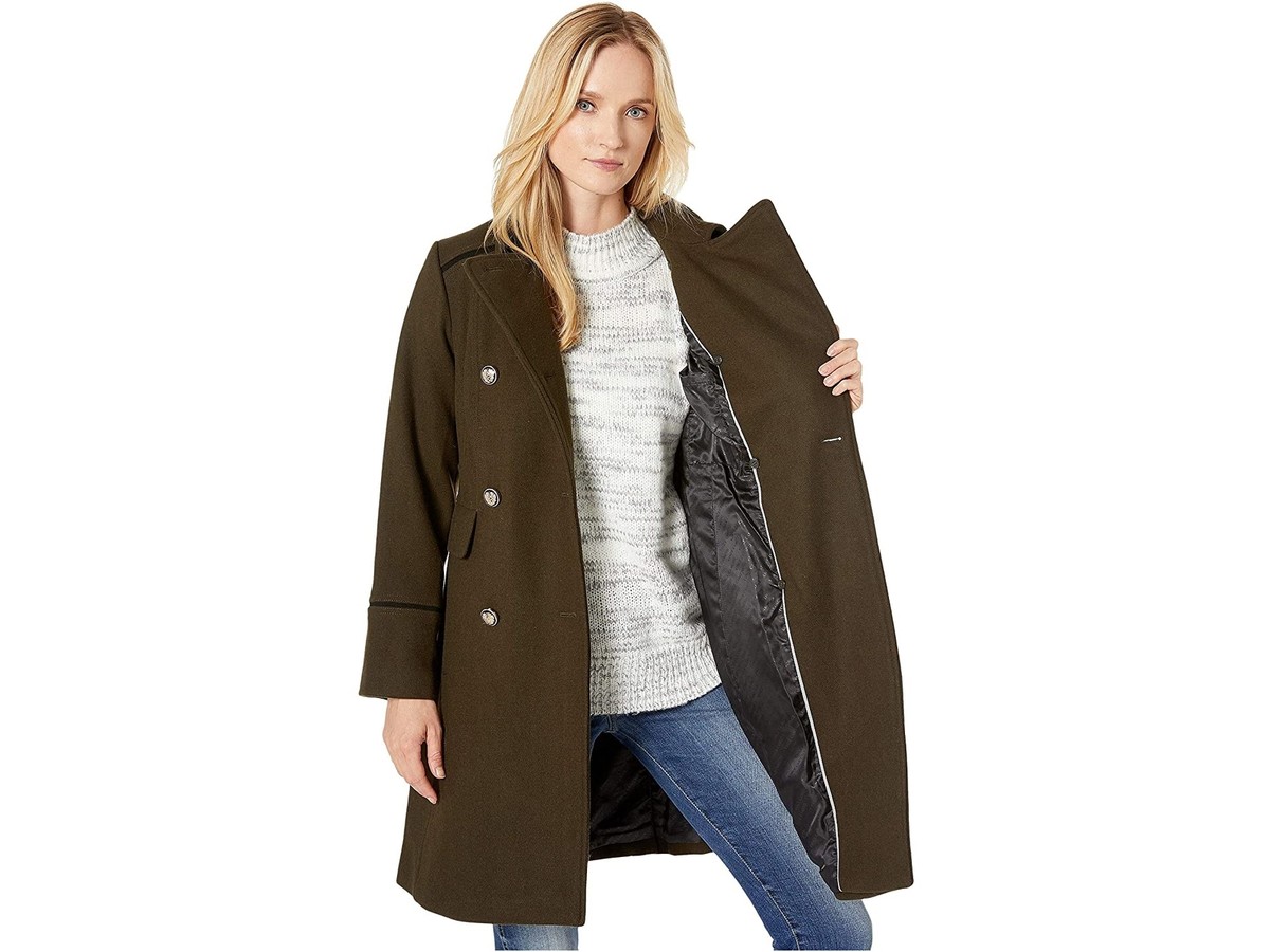 Vince Camuto 254608 Womens Double Breasted Wool Coat Loden Size