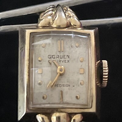 Gruen Curvex Precision 10K Gold Filled Wrist Watch 17 Jewel EUC Vintage. GF Band
