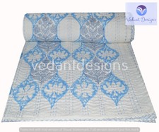 Vintage Block Kantha Quilt Blanket Indian Bedspread Coverlet Throw Art