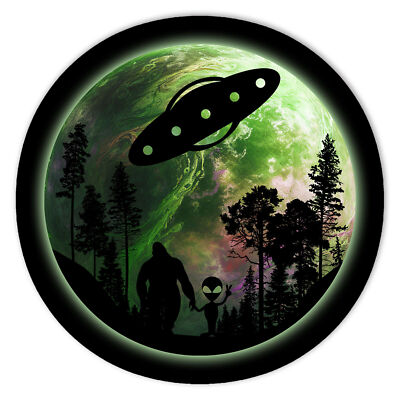 Alien And Bigfoot Moon Sasquatch UFO Sticker Decal