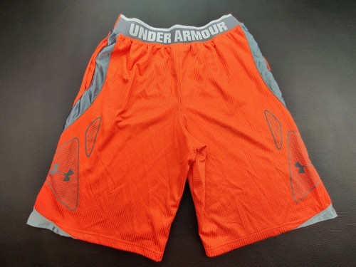 Under Armour Loose Fit Men's Medium Neon Orange/Grey Basketball 12" Shorts - Picture 6 of 8