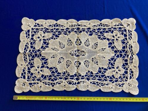 Rectangle Beige Vintage Dollie Tea Embroidery Lace Shabby Country - Picture 1 of 1