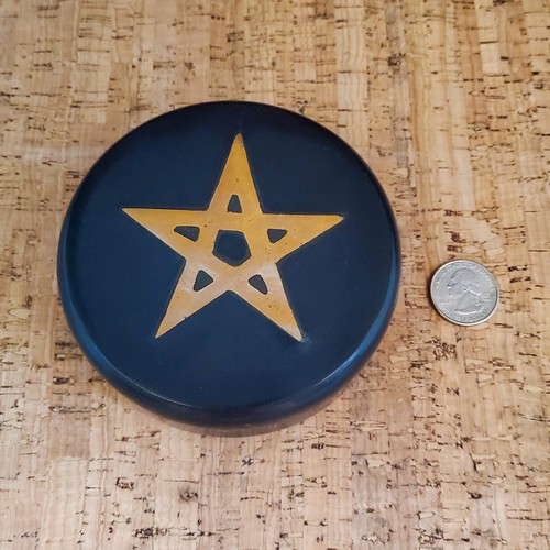 Pentagram Gold Brass Inlay Black Soapstone Trinket Box I Keepsake Handmade Box 4 - Picture 4 of 7